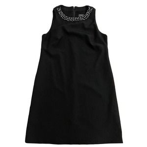 Tahari Levine Studio Black Pearl Beaded Sequin Neckline Sleeveless Shift Dress 6